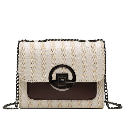 

Contrast Color Stripe Woven Shoulder Bag Women Chain Small Square Bags Crossbody Bag Ladies Handbag Bolso Mujer YJ