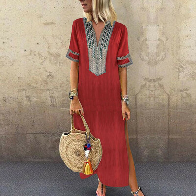 

New Womens Sleeveless Boho Party Casual Linen Kaftan Maxi Dress Long Dresses