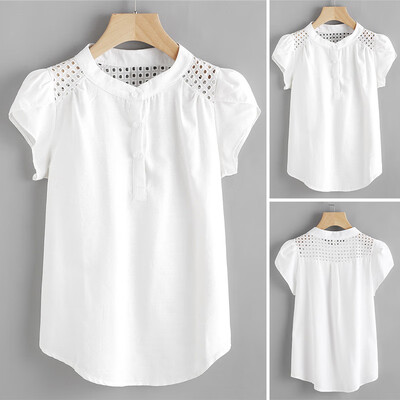 

Women Round Neck Hollow T-Shirt Ladies Summer Short Sleeve Casual Tops Blouse