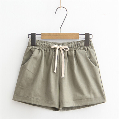 

New Pantalones Cortos Mujer Women Shorts Candy Color Casual Loose Cotton & Linen Straight Shorts
