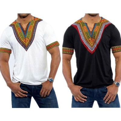 

Mens African Clothing Dashiki Style Cotton Printing Tops Man T-Shirt new