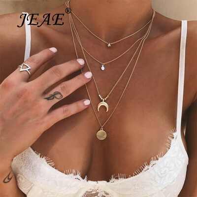 

Bohemian Elephant Moon Shell Pendant Necklace For Women Golden Silver Long Necklace Layered Chain Chokers Collier Boho Jewelry