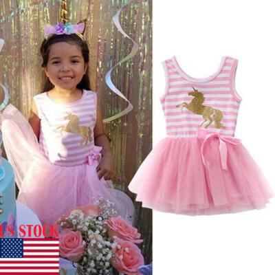 

Toddler Baby Girls Casual Unicorn Lace Layer Dress Pageant Birthday Party Dress