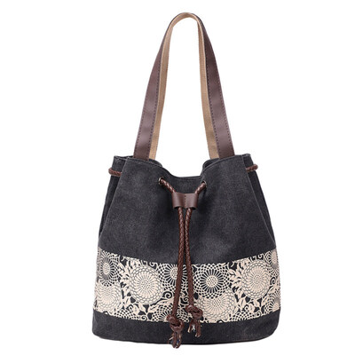 

Fashion Women Ethnic Print Shoulder Bag Large Capacity Drawstring Tote Handbag
