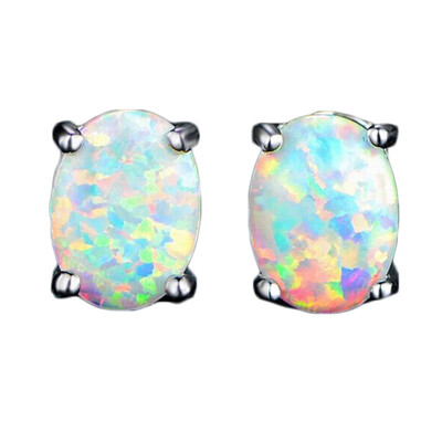 

Silver Plated Women Fashion Oval\Round Opals Silver Charming Stud Earrings