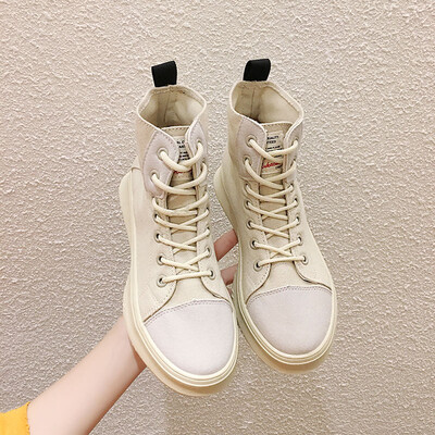 

All-in-one Martin boots England style style autumn round high-help canvas shoes simple thick bottom short boots