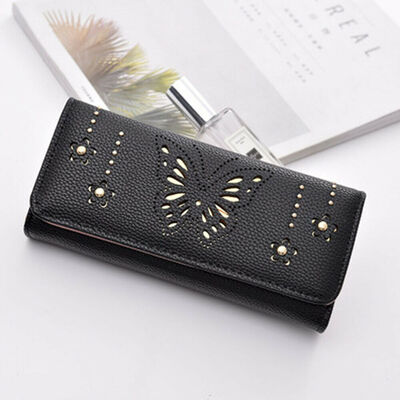 

New Style Women Wallets Fashion Ladies Women Hollow Out PU Leather Clutch Purse Wallet Long Card Holder Hasp Fashion Hot 2019