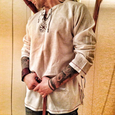 

Men Shirt Pure Color Retro Lace Up Long Sleeve Embroidered Casual Oversize Tops