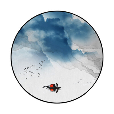 

Gobestart Abstract Blue Mountain Ink Painting Printed Soft Fabric Round Floor Mat Carpet