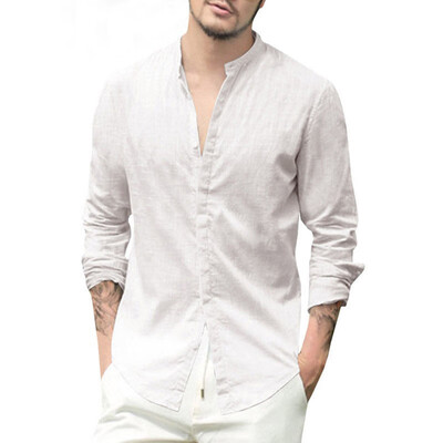 

Mens Linen V Neck Long Sleeve Basic Tee T-shirt Casual Tops Blouse -XL