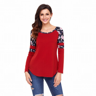 

Round neck long sleeve floral print hem comfortable casual smock