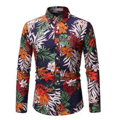 

Mens Shirt Fashionable Casual Slim-fit Floral Printed Long Sleeve Shirts
