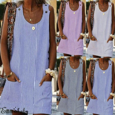 

US Womens Summer Sleeveless Long T-Shirt Ladies Casual Dress Plus Size -5XL