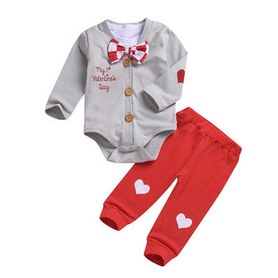 

Valentines Day Baby Clothes Set Long Sleeve Cute Buttons Coat Rompers Pants