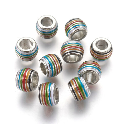 

Alloy Enamel European Beads Barrel Colorful Platinum Metal Color about 85mm wide 665mm long hole 4mm