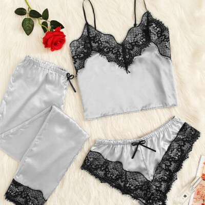 

US Fashion Women Silk Satin Pajamas Pyjama Set Sleepwear Homewear Nightwear