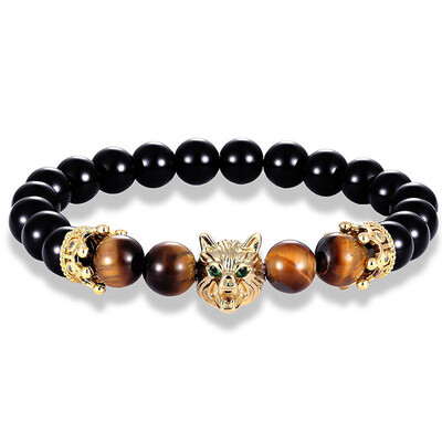 

ZTJTJ Wolf Head Zircon Mens Bracelet Bright Stone Tiger Eye Bracelet Jewelry