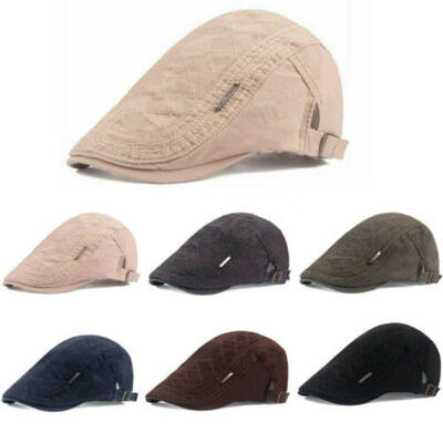 

Mens Solid Cotton Gatsby Cap Golf Driving Sun Flat Cabbie Beret Newsboy Ivy Hat