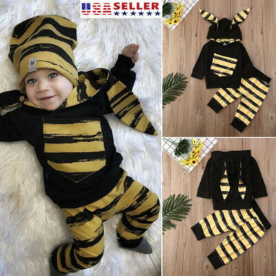 

USA Newborn Kid Baby Boy Girl 2pcs Hoodie Jumpsuit Romper Long Pants Outfit Set