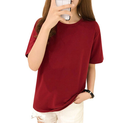

Women T-Shirts Summer Tee Shirt Women Solid Color Casual Loose Short Sleeve O-Neck Ladies Tees Tops Koran Female T Shirt