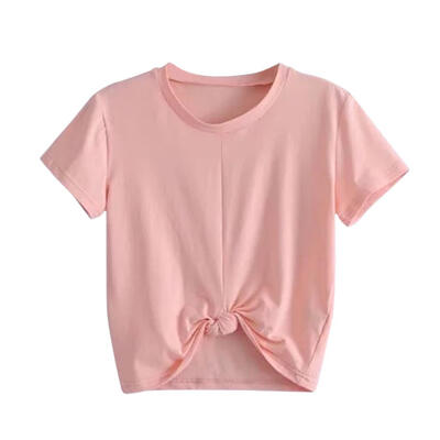 

Summer Women Short Sleeve T-shirt Sexy Tight Solid Color Knot Crop Tops