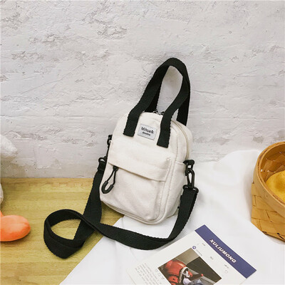 

Girl canvas small bag female new Korean fashion wild handbag contrast color shoulder Messenger bag