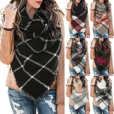 

Women Blanket Oversized Tartan Scarf Wrap Shawl Plaid Cozy Checked Pashmina Lot