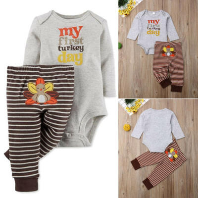 

UK My 1st Turkey Day Newborn Kid Baby Boy Girls Romper Pants Outfit Clothes Sets
