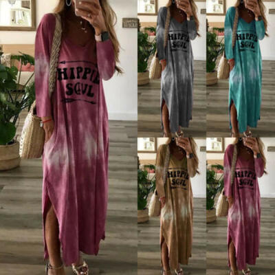 

Womens Long Dress Loose Solid Maxi Shirt Sundress Casual With Pockets Plus Size