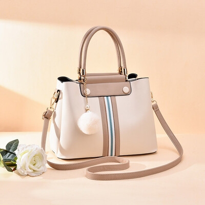

10 pieces from the batch fresh Korean version of the lady bag striped ribbon versatile handbag hair ball pendant shoulder bag