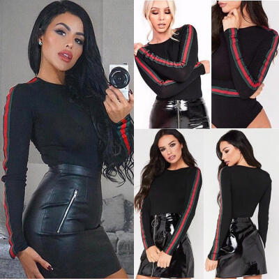 

Womens Long Strip Sleeve Stretch Leotard Body Tops T-shirt Jumpsuit Bodysuit