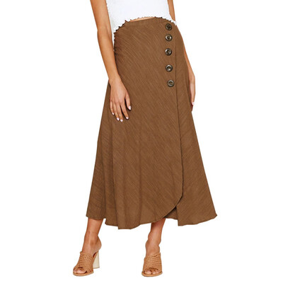 

Button asymmetrical long paragraph casual loose skirt 65176