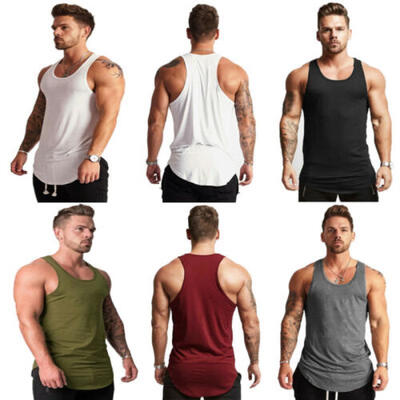 

Mens Gym Vest Racerback Bodybuilding Muscle Stringer Plain Tank Top Fitness Lot
