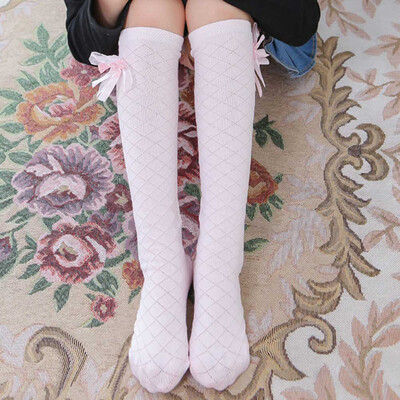 

Baby Kid Socks Girl Cute Princess Solid Color Lace Bow Tie Knee High Long Socks