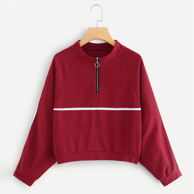 

Starmoon Women Autumn Long Sleeve Striped Zipper Sweatshirt Pullover Top Blouse