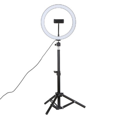 

DC5V 7W LED Light Round Selfie Camera Lamp with Telescopic Tripod USB Powered Operated 10 Levels Adjustable Brightness Dimmable C