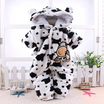 

Newborn Baby Girl Boy Cartoon Dairy Cow Velvet Jumpsuit Hooded Romper Clothes