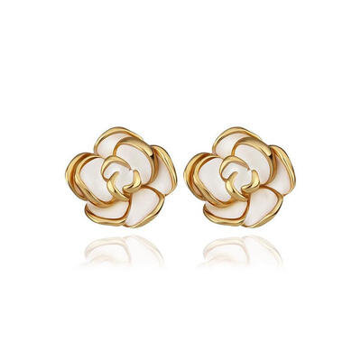 

Romantic Flower 18K Real Gold Plated Tin Alloy Enamel Ear Studs For Women 15x14mm