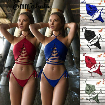 

Padded Bra Bikini Set Swimsuit Women Bandage Push-up Triangle Swimwear Bathing