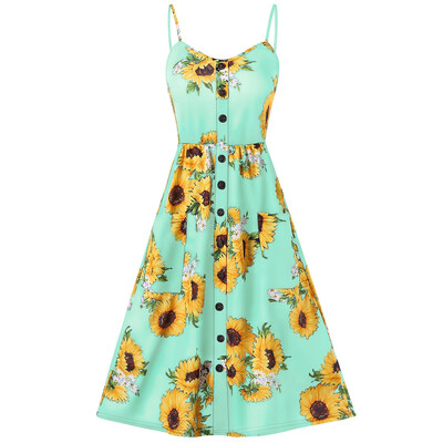 

Spaghetti Strap Sunflower Print Mini Dress