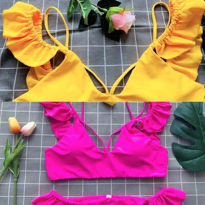 

2018 Women&39s Lotus leaf Bikini Lovely Vintage Bikini Set Swimsuit Bath Swimwear