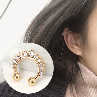 

New Brincos Clip Earring Simulated-pearl Crystal Heart Leaf Star Flower Ear Bone Cuff Earrings For Women Men Jewelry Wholesale
