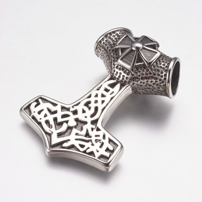 

304 Stainless Steel Big Pendants Thors Hammer with Cross Antique Silver 39x54x20mm Hole 11mm