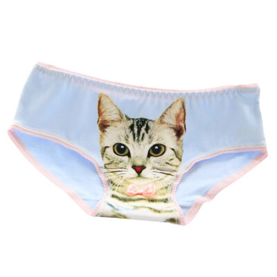 

New Fashion Lady Cotton 3D Cat Print Bow Briefs F4