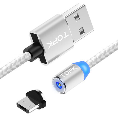 

TOPK R-Line2 1M33ft LED Magnetic Micro USB Cable Premium Nylon Braided Magnet Microusb Charger Cable for Micro USB Port