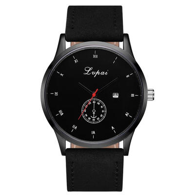 

Lvpai Large Round Dial Quartz Watch Men Leather Strap Analog Wristwatch