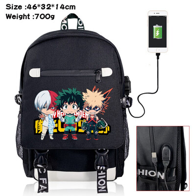 

yuangong Exquisite Life Essentials My Hero Academia Printed Backpacks Student School Bag Laptop Backpack with USB Charging