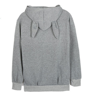 

Fashion Women Rabbit Ear Hooded Hoodies Solid Long Loose Pullovers