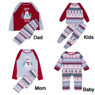 

US STOCK Family Matching Adult Kids Christmas Pyjamas Nightwear Pajamas PJs Sets
