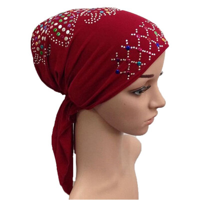 

1 Pc Women Muslim Sequins Decor Long Turban Cap Cancer Chemo Hat Beanie Scarf Turban Elastic Head Wrap